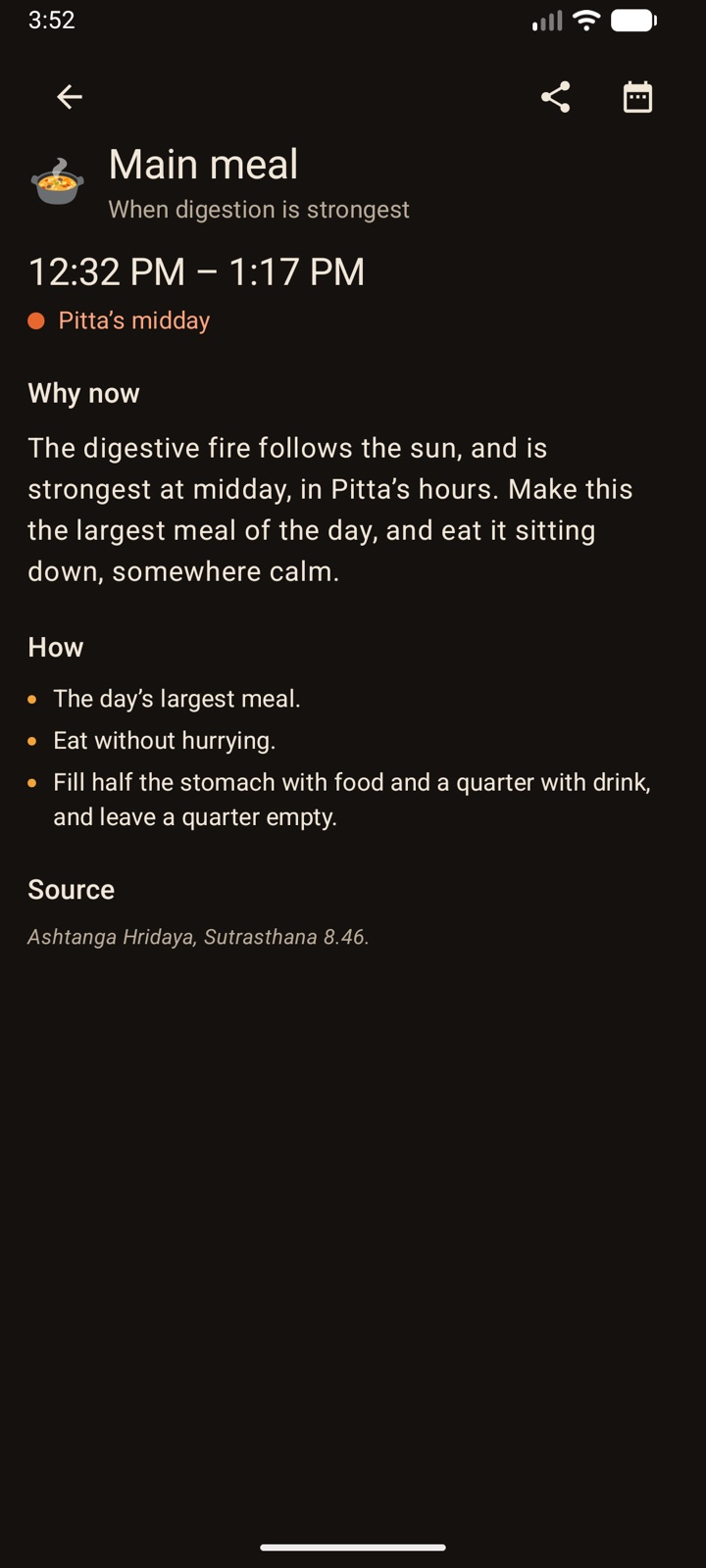 The main meal at noon