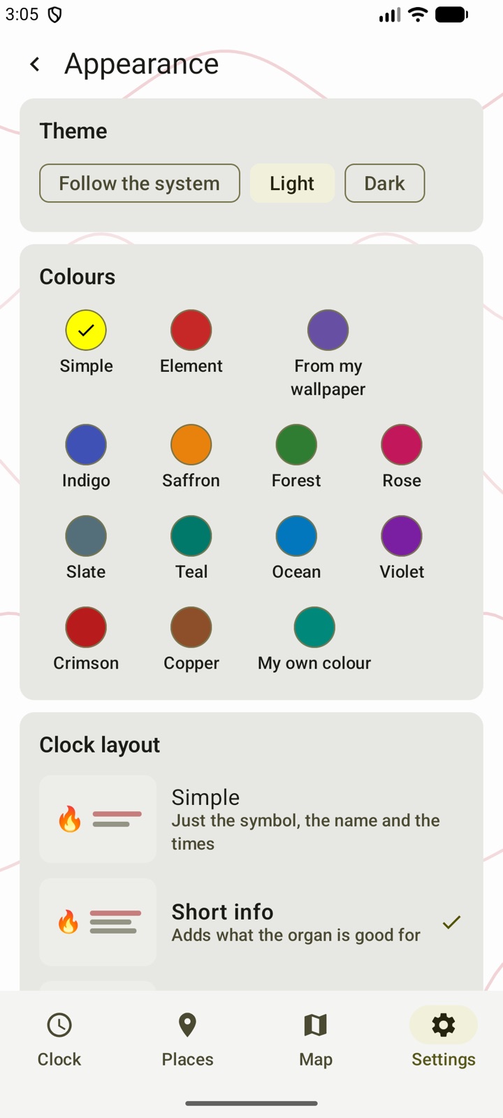 Colours and clock layouts