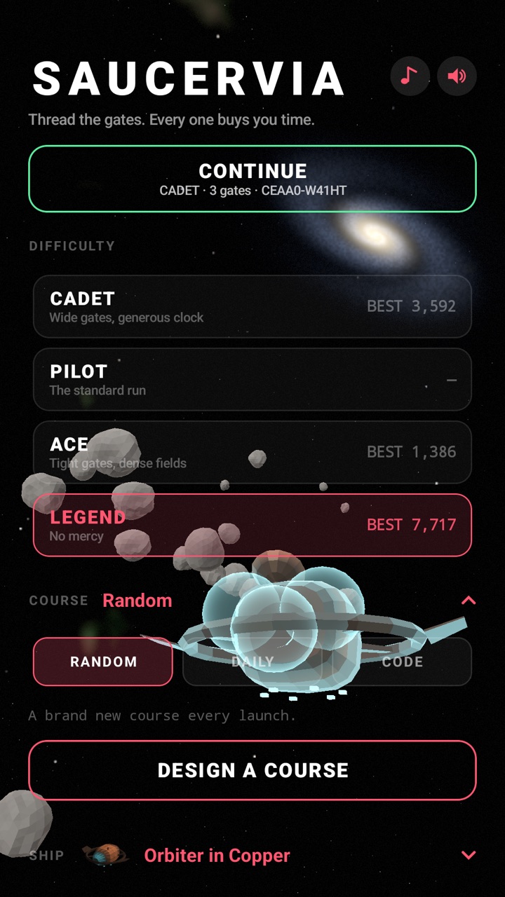 The Orbiter, in Copper, behind the menu