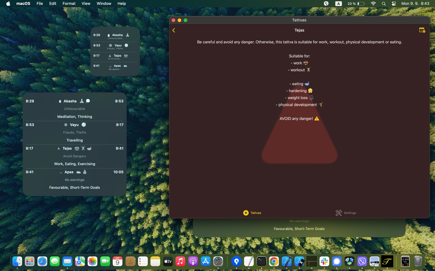 The Tejas detail in a window beside widgets on the desktop