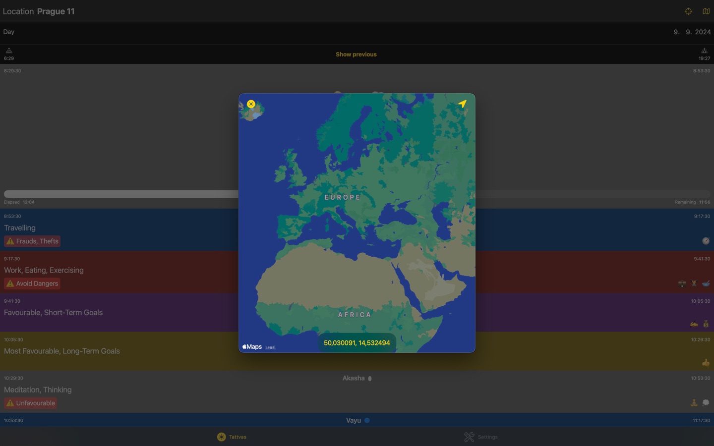 Choosing a place on the map
