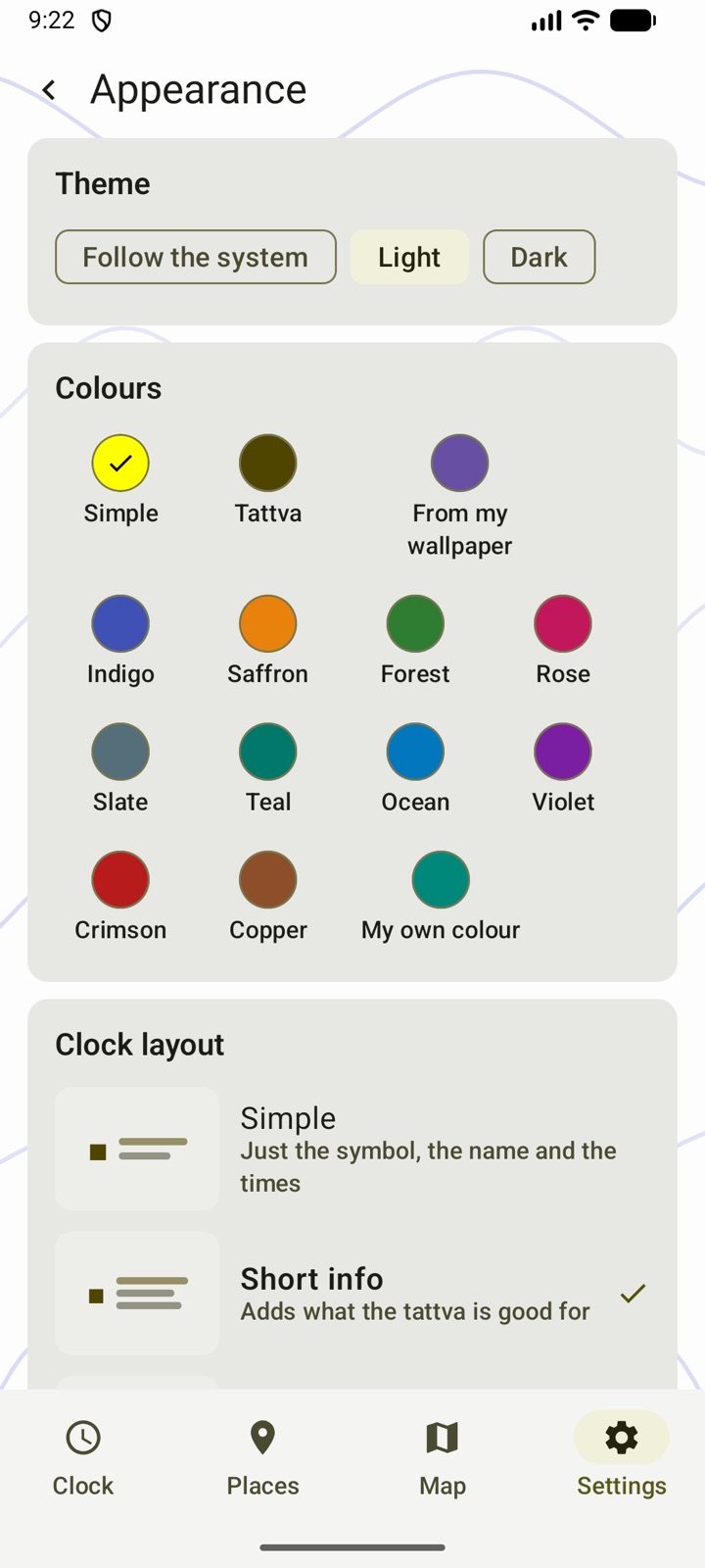 Colours and clock layouts